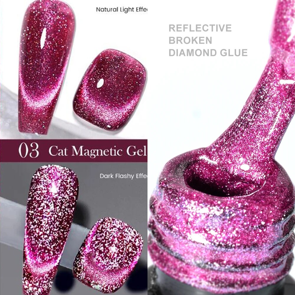 Bayuyun 6ML Aurora Cat Eye Gel Nail Polish Sparkling Glitter Magnetic Gel Varnis Semi Permanent Soak Off UV Gel Starry Cat Eye Gel