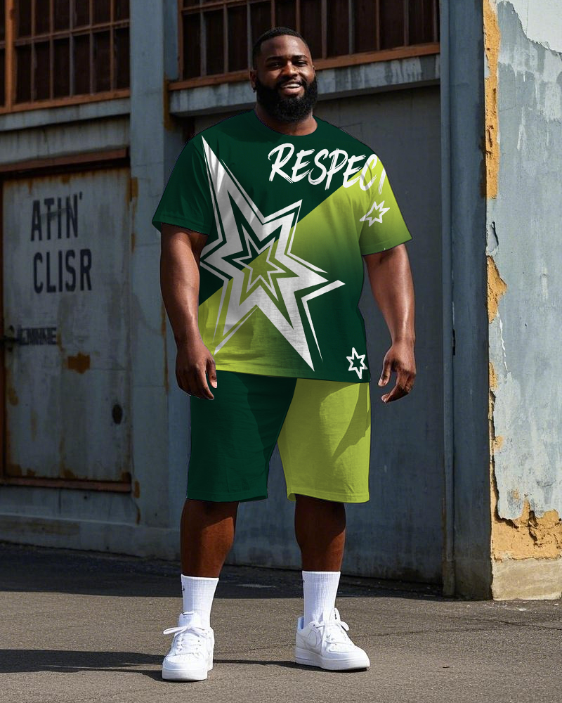 Big Men's Outdoor RESPECT Start Printed Street Fashion Short Sleeve T-Shirt Shorts Set