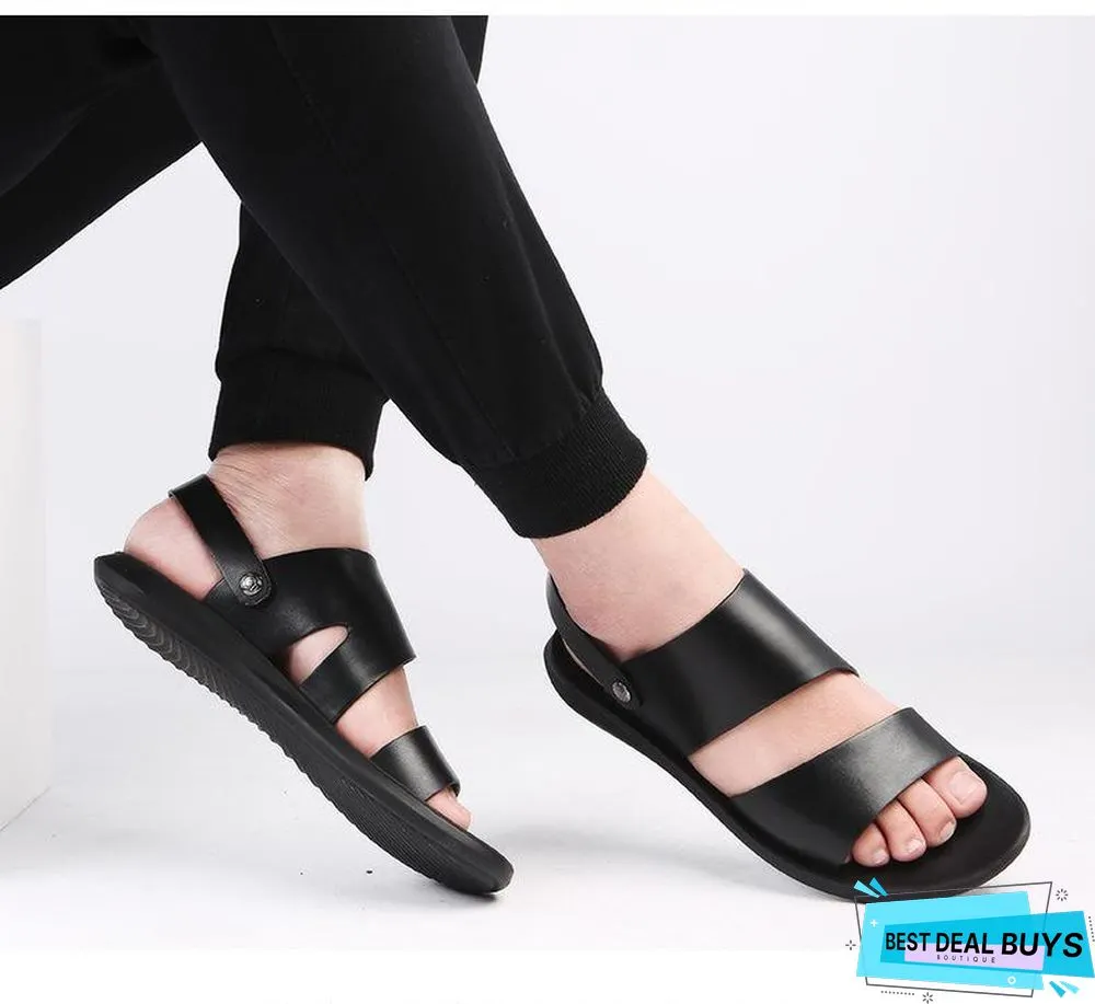 Men's PU Leather Roman Open-toed Sandals Beach Slipper Flip Flop Sandal Shoes