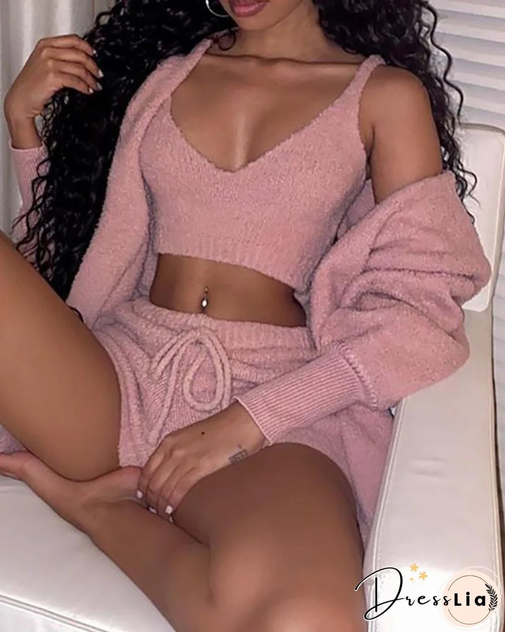Solid Fluffy Long Sleeve 3PCS Sets P15140