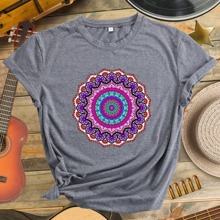 Casual Colorful Flower Round Neck T-shirt-Annaletters