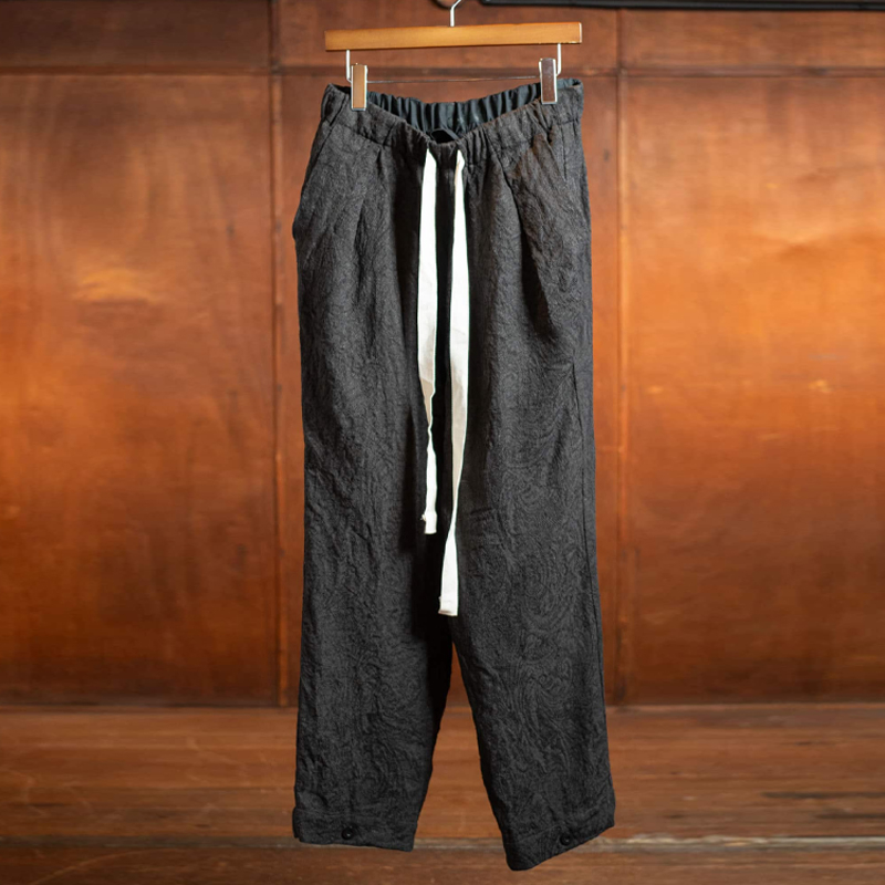 Men's Drawstring Gray Linen Pants