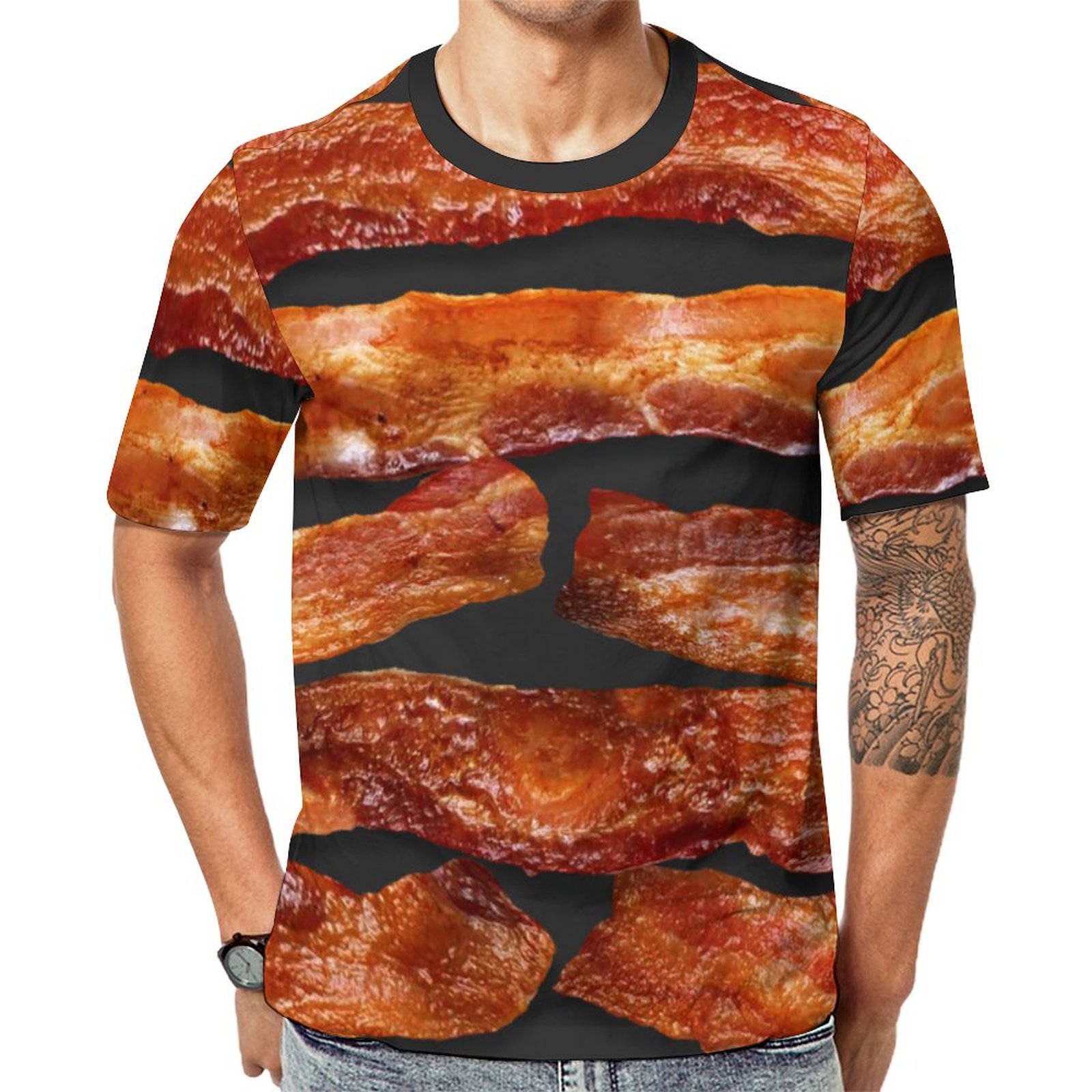 Fun Bacon Strips Striped Short Sleeve Print Unisex Tshirt Summer Casual Tees for Men and Women Coolcoshirts