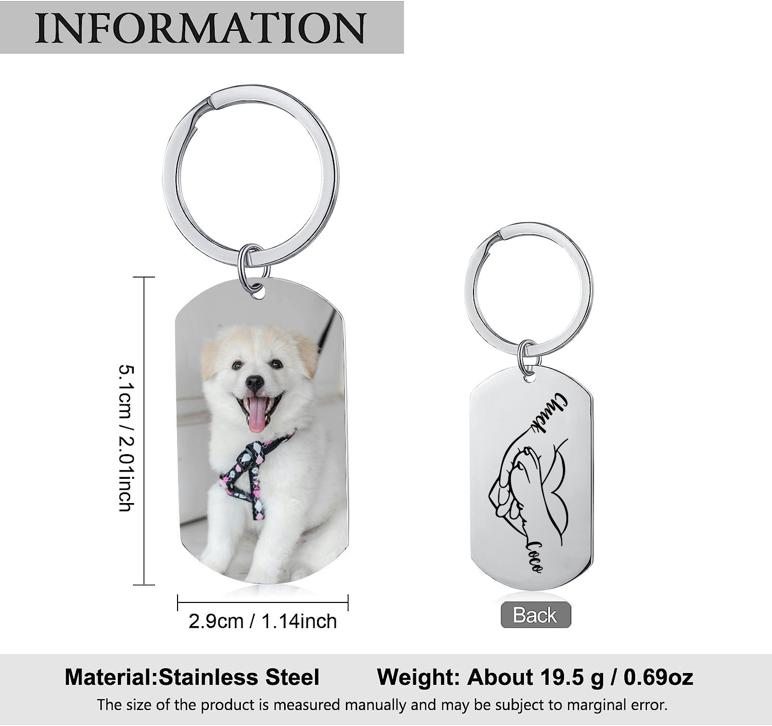 Personalised 2 Names & 1 Photo Keychain Custom Dog/Cat Paw Keychain Gift for Pet Lovers-Jessemade AU