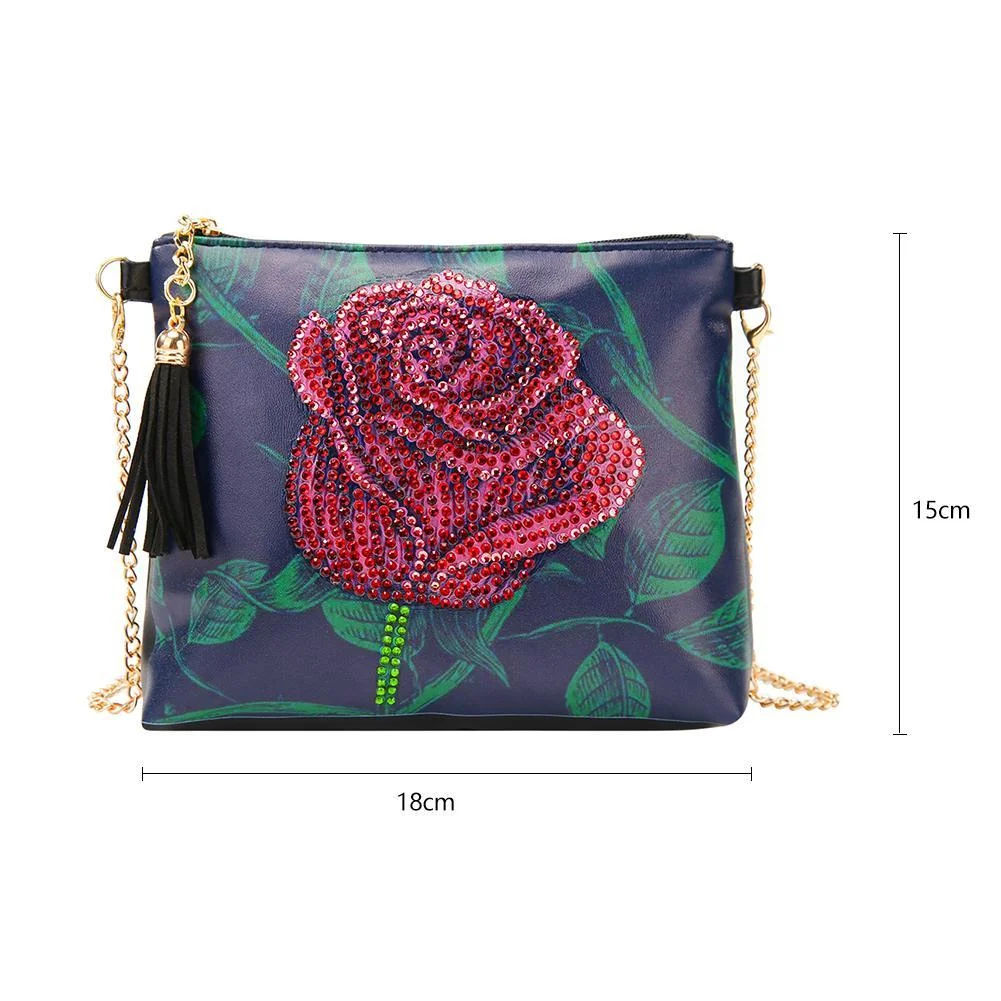 DIY Bag - Rhinestone - Rose Women Leather Chain Crossbody Bags