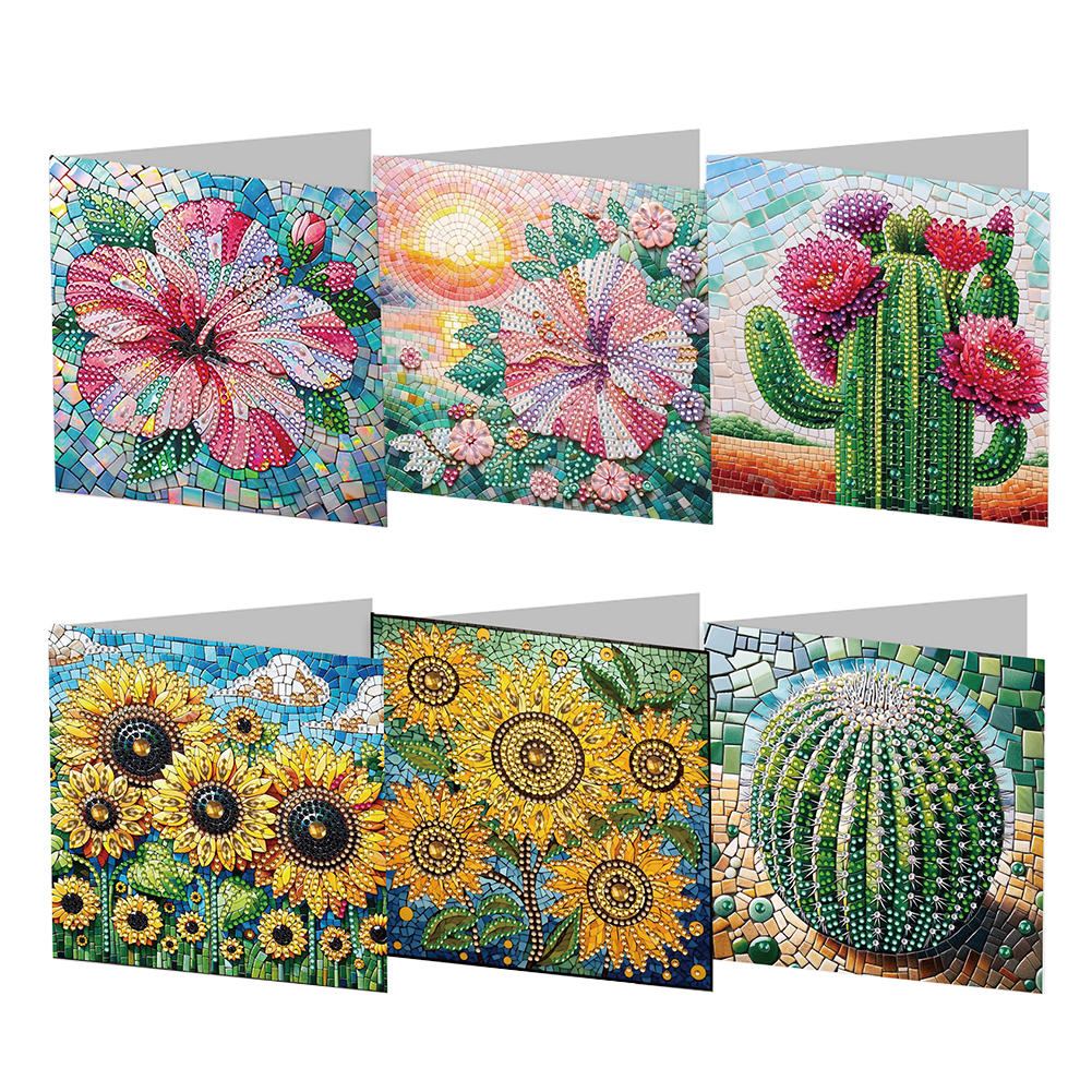 6pcs Diamond Painting Greeting Cards DIY Diamond Art Cards Arts Crafts (Flower)