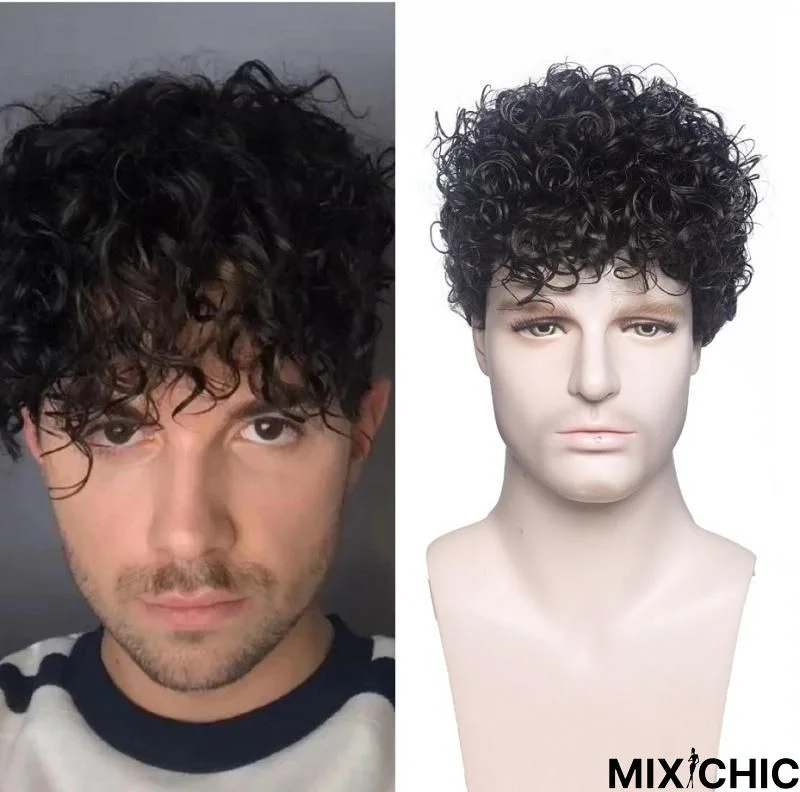 Men's Fashion Wigs Handsome Men's Wigs Fluffy Short Curly Hair Chemical Fiber Wigs Headgear