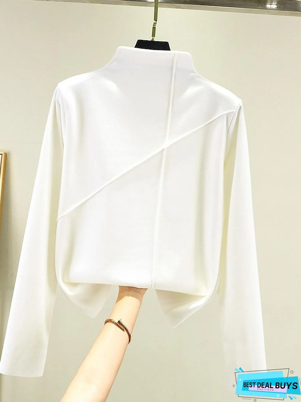 Women's T shirt Tee Light Pink dark brown A Plain Long Sleeve Daily Basic High Neck Regular Fleece lined XXL (recommended 140-160 catties)