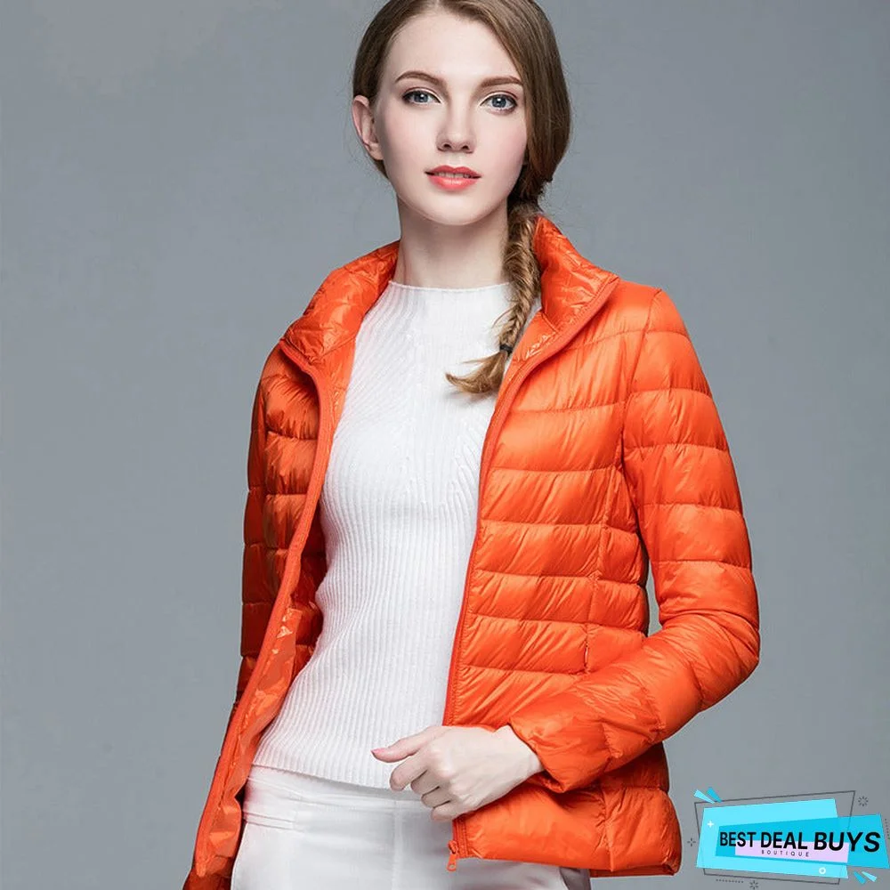 Autumn and Winter Light Down Jacket Women Stand Collar Short Coat