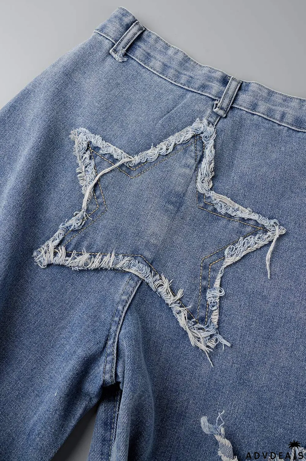 Blue Street Solid Tassel Ripped Make Old Patchwork High Waist Denim Jeans