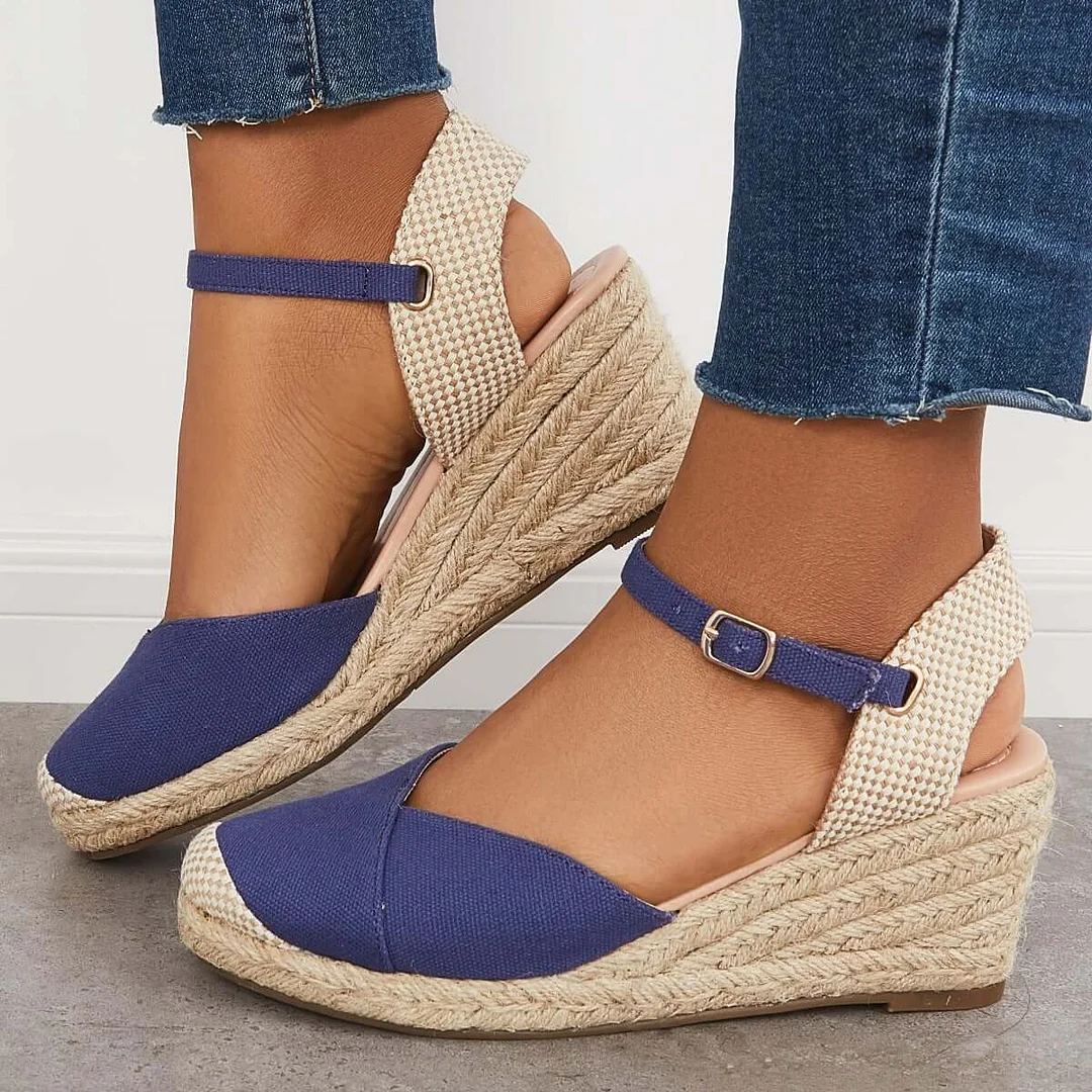 Closed Toe Espadrilles Wedge Ankle Strap Sandals