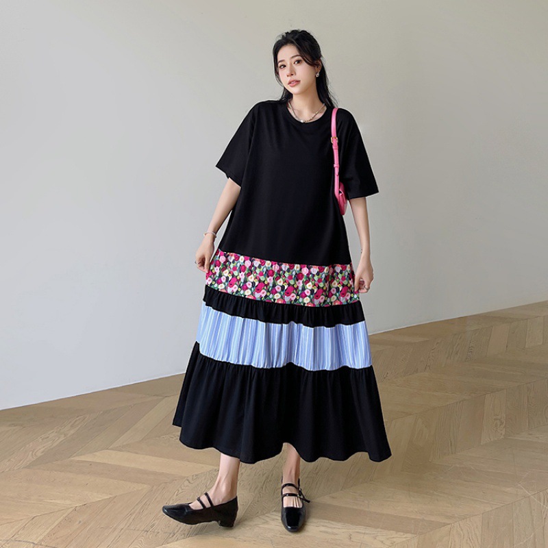 Literary Colorblocking Short Sleeve Midi Dress