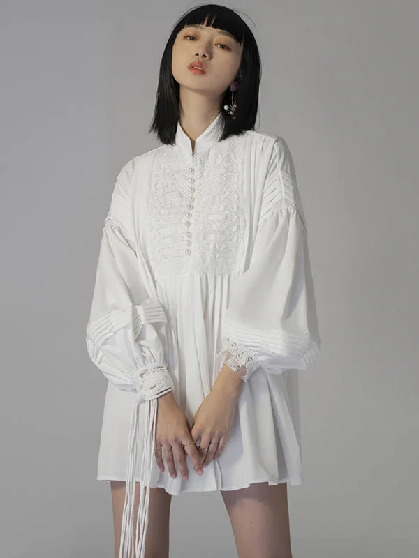 6.1Original Solid Embroidered Puff Sleeve Blouse Mini Dress