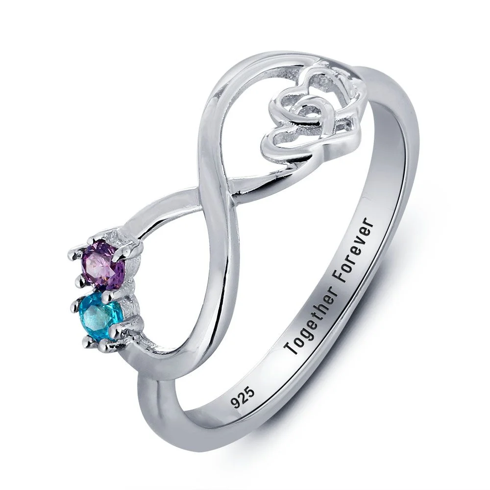 925 Sterling Silber Ring mit 1 Text und 2 Geburtsstein mit Gravuren Kettenmachen
