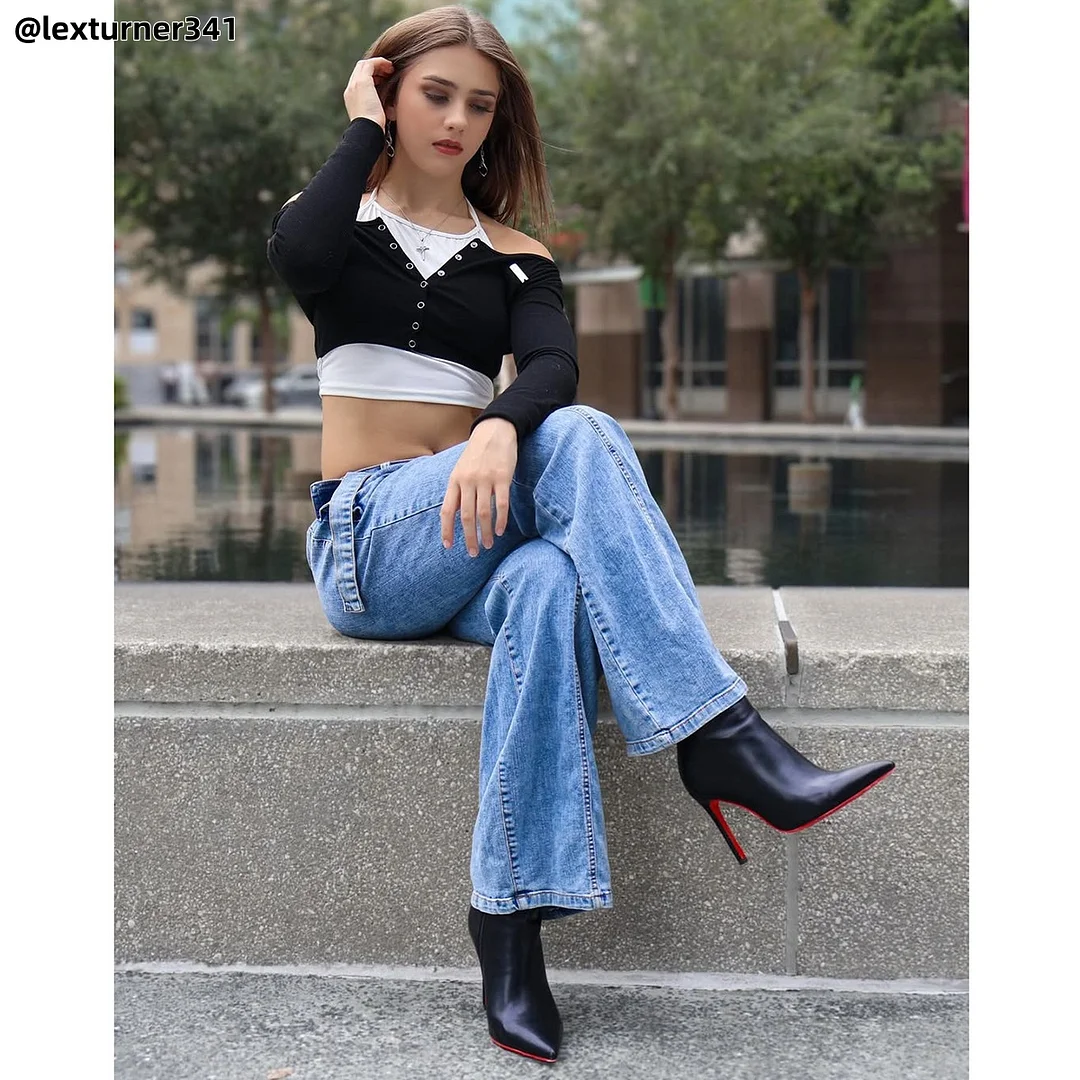 4inch Red Bottom Women's Closed Pointed Toe Stilettos Ankle Boots-MERUMOTE