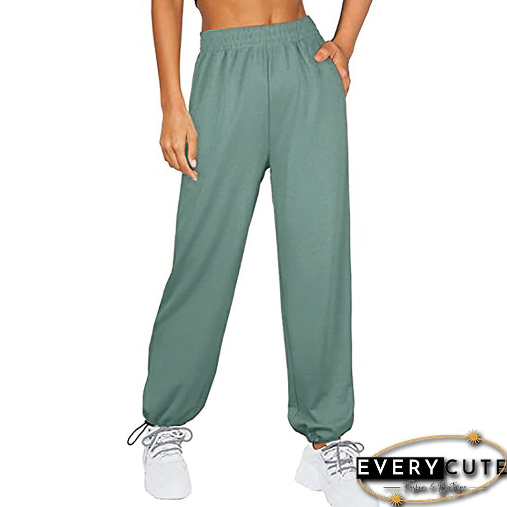 Pea Green Drawstring Sportswear Wide Leg Jogger Pants
