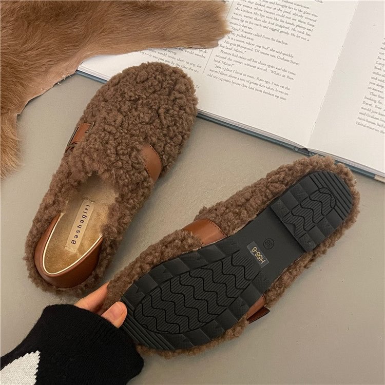 Women's Casual Colorblock Round Toe Flat Sole Plush Shoes