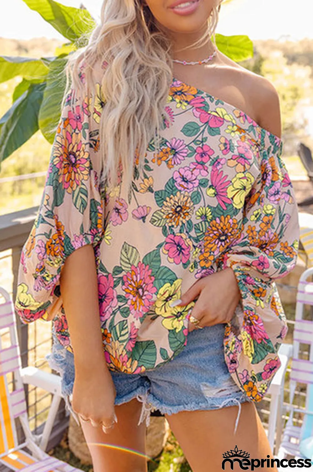 Yellow Colored Drawing Flowers Sexy Off Shoulder Top