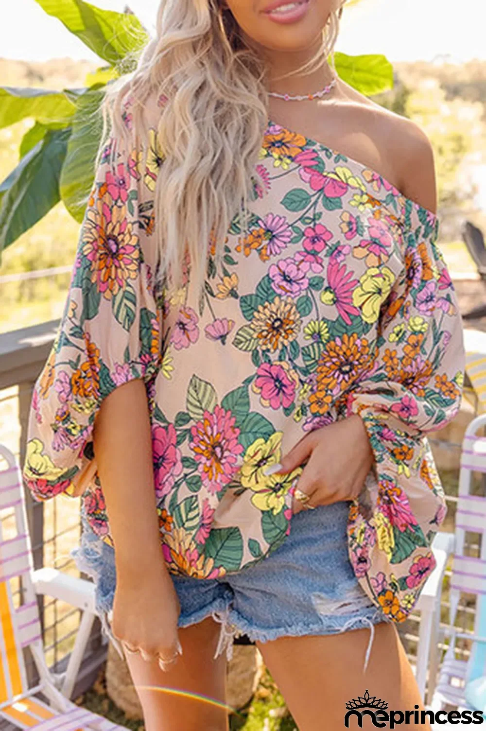 Yellow Colored Drawing Flowers Sexy Off Shoulder Top