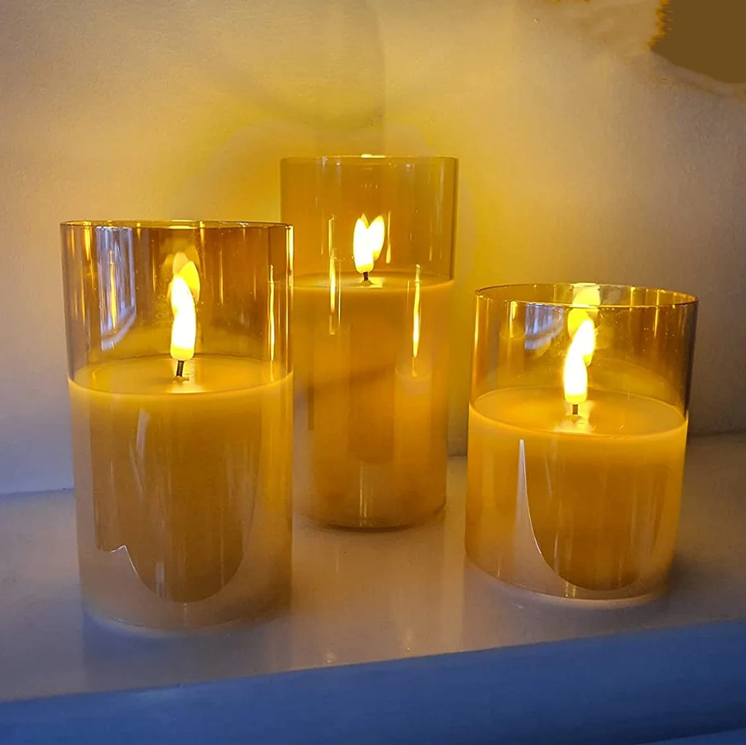 Glass Flameless Candles with Remote Battery Operated Flickering LED