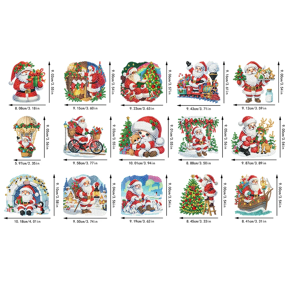 15pcs Xmas Santa Claus Theme 2D Flat DIY Hanging Diamond Art Kits Home Decor