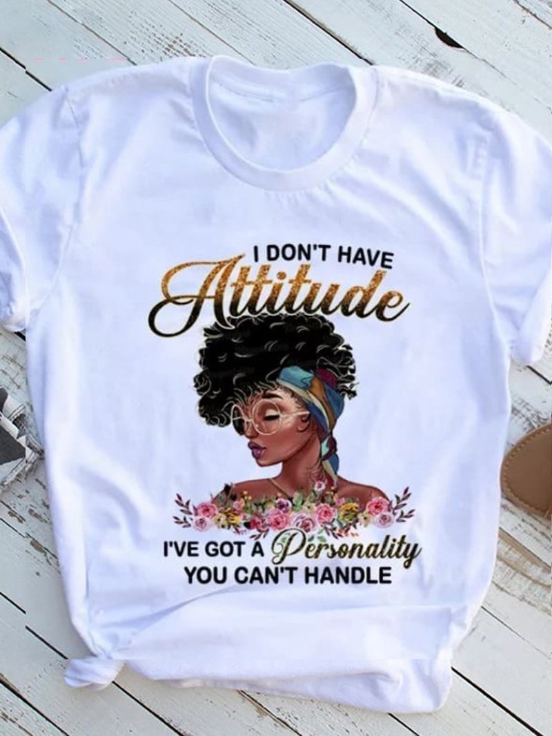 Women Black Girl Tee Letters Print Short-sleeved Queen T-shirt