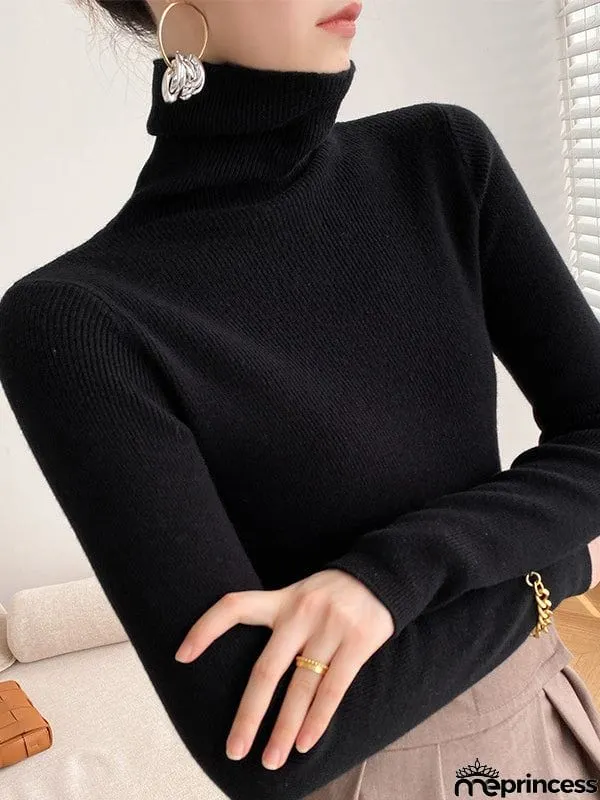 Simple Skinny Long Sleeves Solid Color Sweater Tops