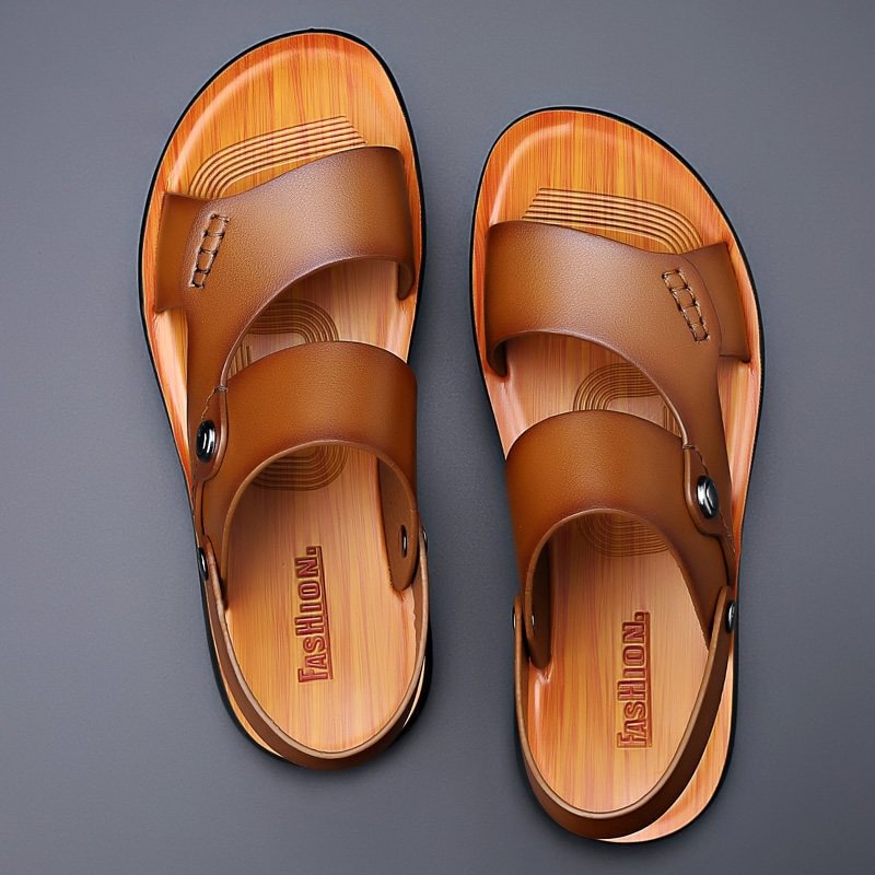 Xangg New Summer Men Sandals Holiday Outdoor Leather Beach Sandals Flat Non-slip Soft Casual Male Footwear Travel Slippers