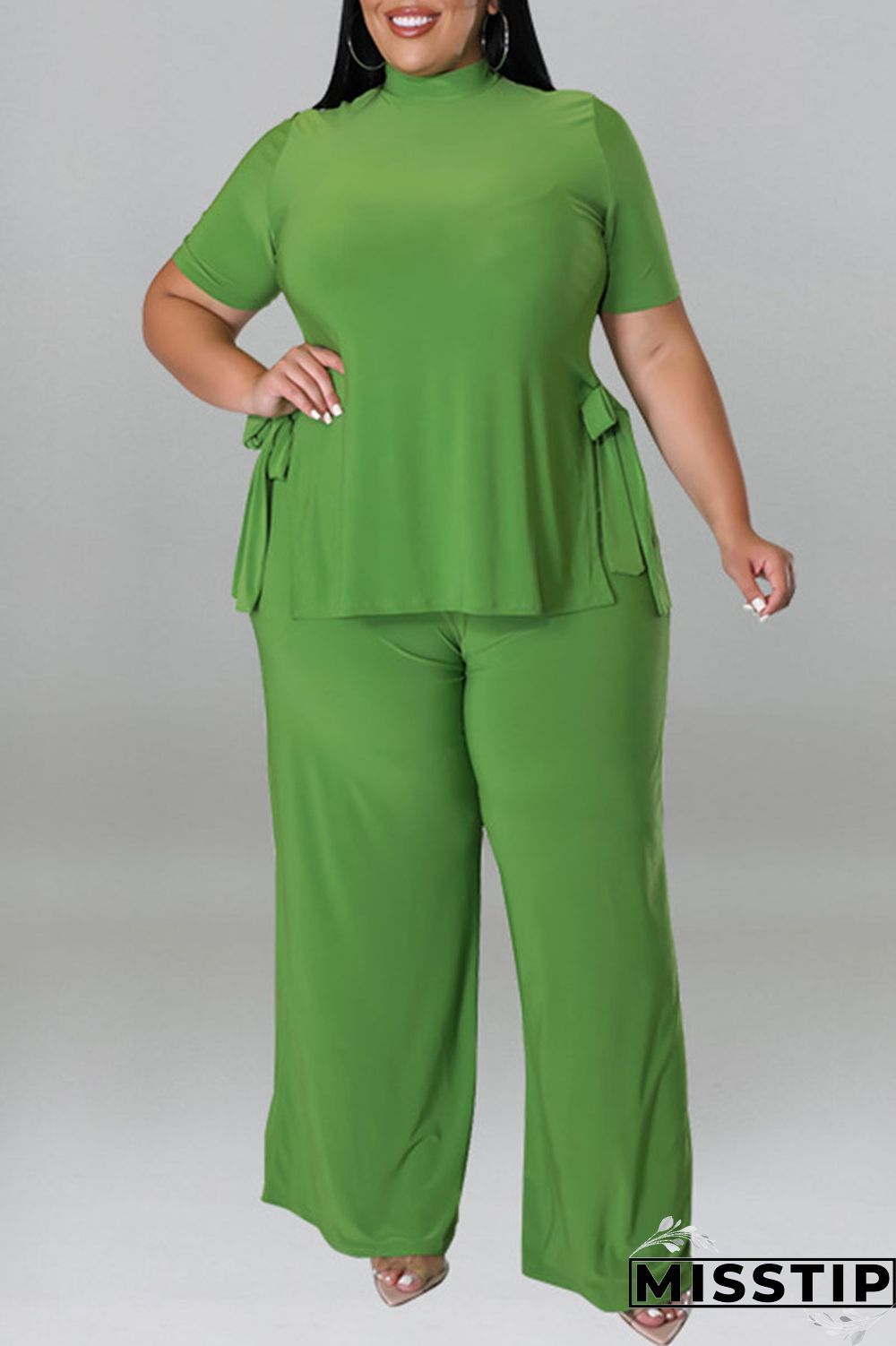 Purple Casual Solid Patchwork O Neck Plus Size Two Pieces