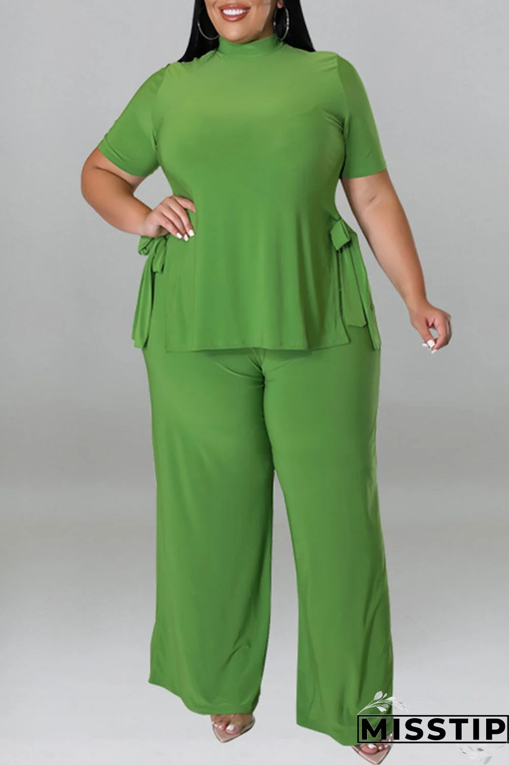 Purple Casual Solid Patchwork O Neck Plus Size Two Pieces