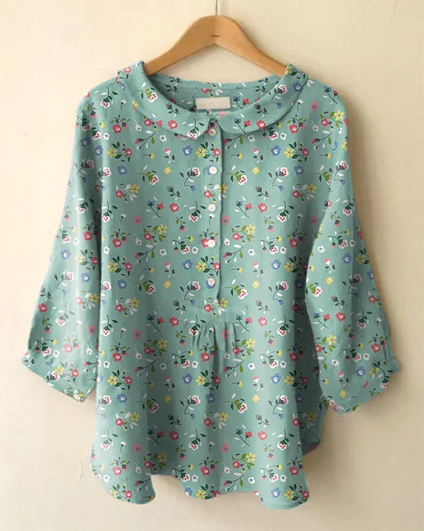 Vintage Long Sleeve Cute Peter Pan Collar Floral Print Shirt