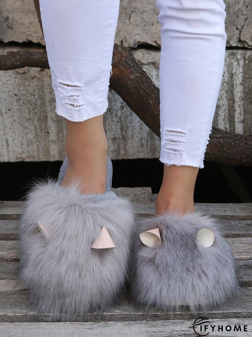 Cute Cat Ears Mohair Warm Fleece Indoor Slippers | IFYHOME