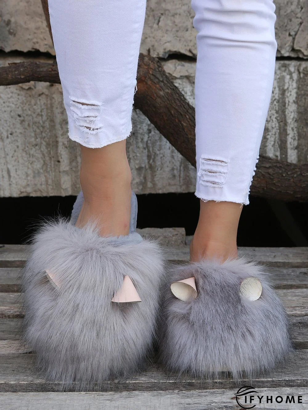 Cute Cat Ears Mohair Warm Fleece Indoor Slippers | IFYHOME