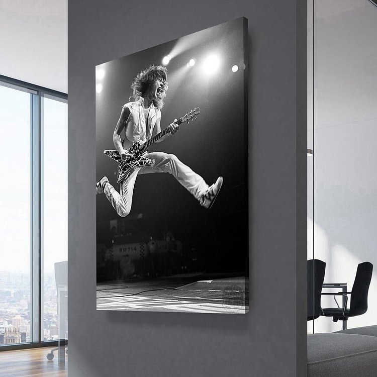 Eddie Van Halen jumped up at Concert，1979 Canvas Wall Art