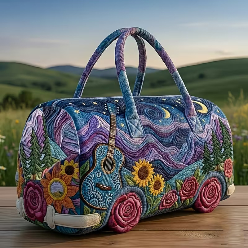 Hippie Campervan Hand-held Quilted Travel Bag artswardrobe