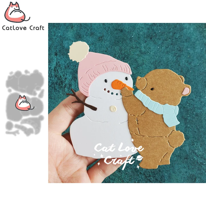 Nigikala Bear making a snowman Metal Cutting Dies Scrapbooking Stencil Die Cuts Card Making DIY Craft Embossing New Dies For 2023