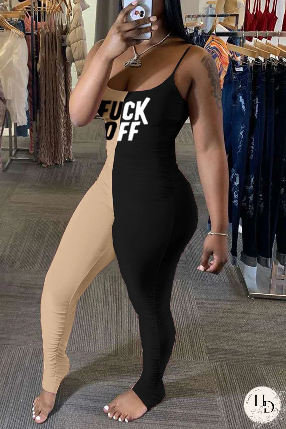 Yellow Purple Fashion Sexy Letter Print Split Joint Backless Fold O Neck Skinny Jumpsuits