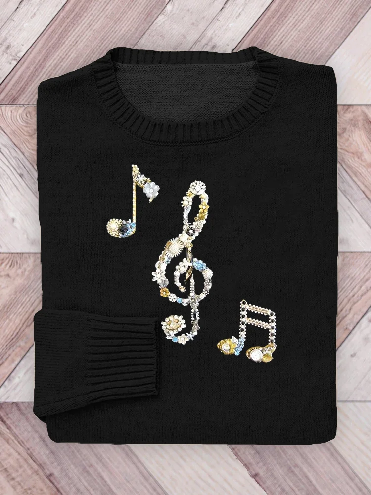 Comstylish Glitter Diamonds Music Note Cozy Knit Sweater