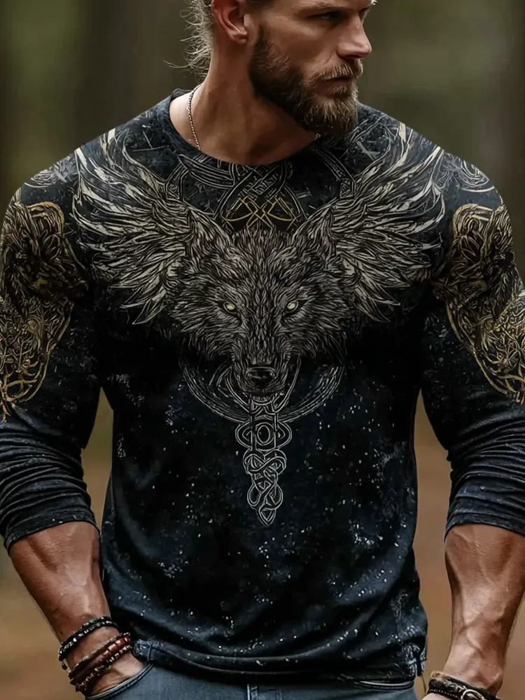 Vintage Viking Celtic Style Men's Round Neck Long Sleeve T-shirt