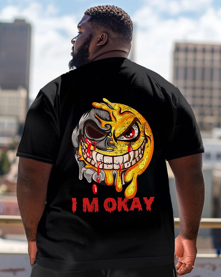 I'm Okay Skull Crewneck Short Sleeve Men's Plus Size T-Shirt