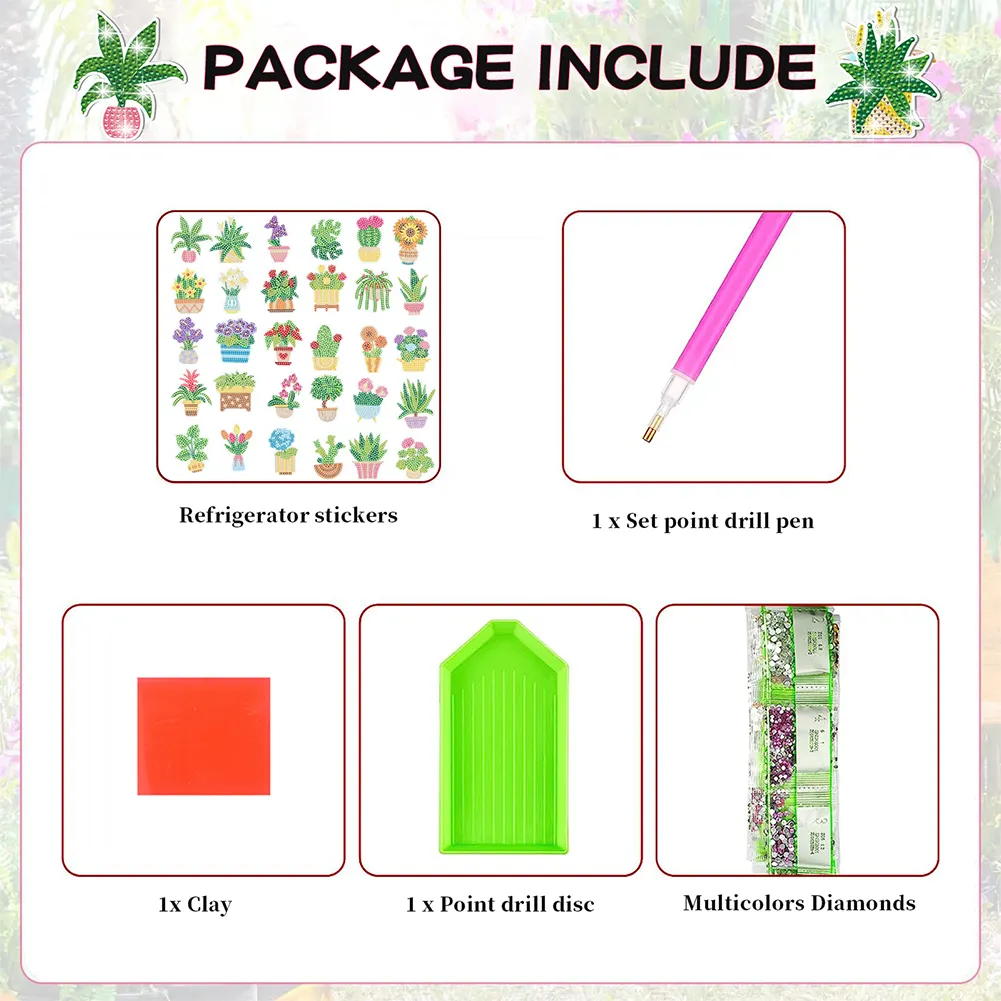 30Pcs DIY Plant Diamond Painting Fridge Magnet Fridge Stickers for Home Decor