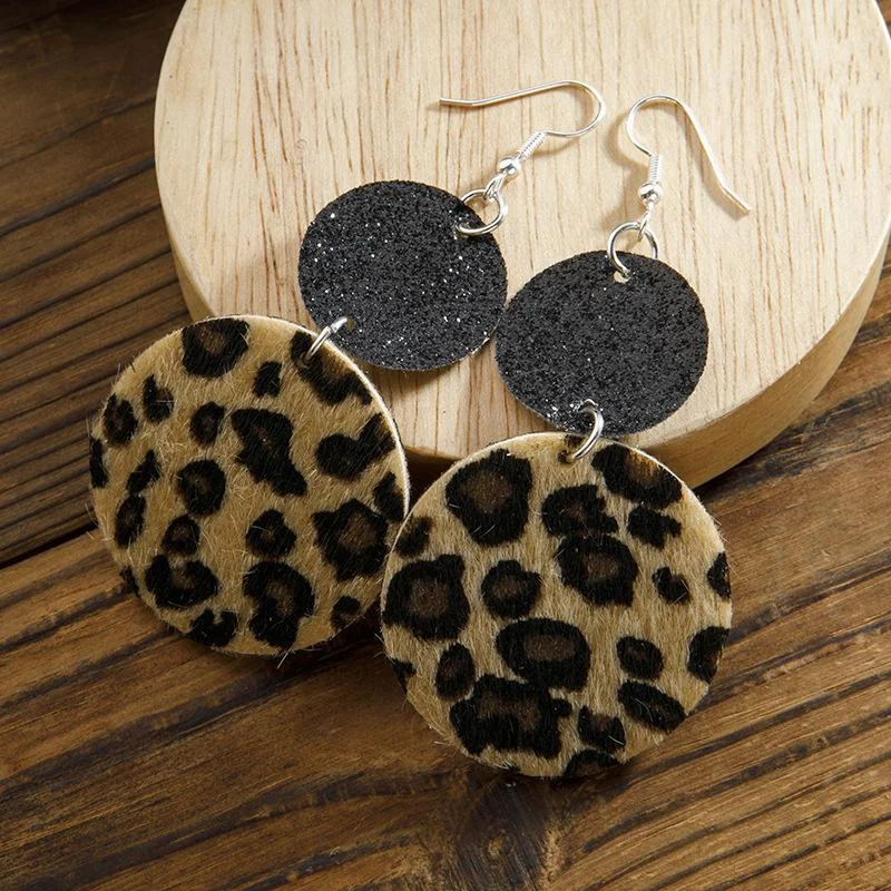 Round Leopard Leather Earrings