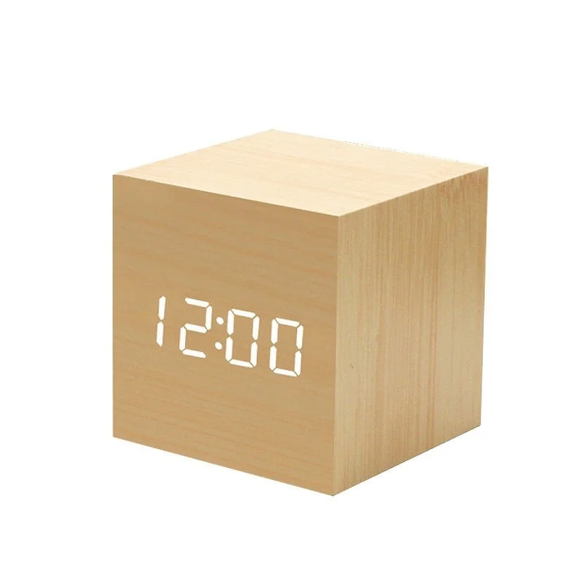 LED Digital Alarm Clock Wooden Watch Table Voice Control Digital Wood Despertador USB/AAA Powered Electronic Desktop Clocks