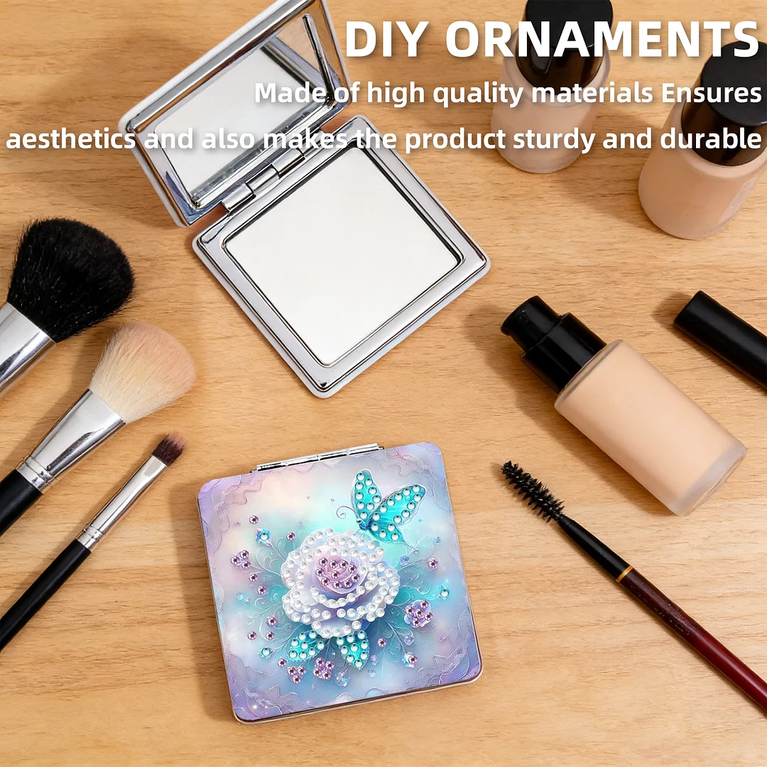 White Flower DIY Special Shaped Diamond Painting Compact Mirror Kits Diamond Art Painting Pocket Mirror for Beginners Adults Art Craft Woman Gifts