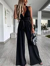 Lace-Up Plunging Sleeveless Jumpsuits