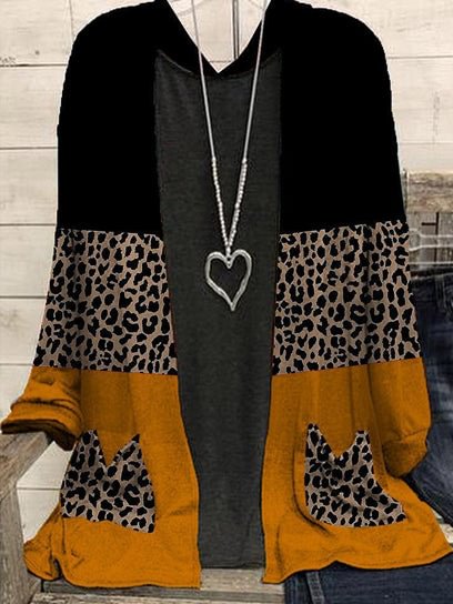Ladies Black And Yellow Leopard Print Cardigan