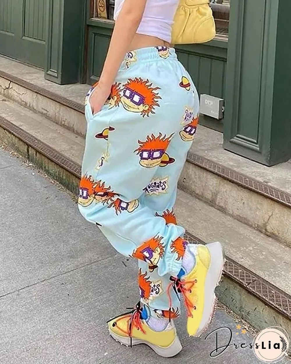 Cartoon Print Pockets Design Drawstring Casual Pants