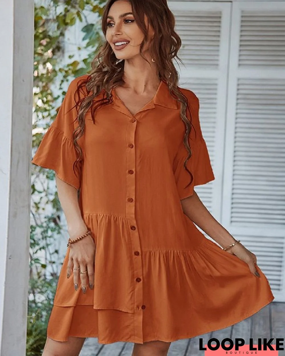 Short Sleeve Casual Holiday Solid Color Dress