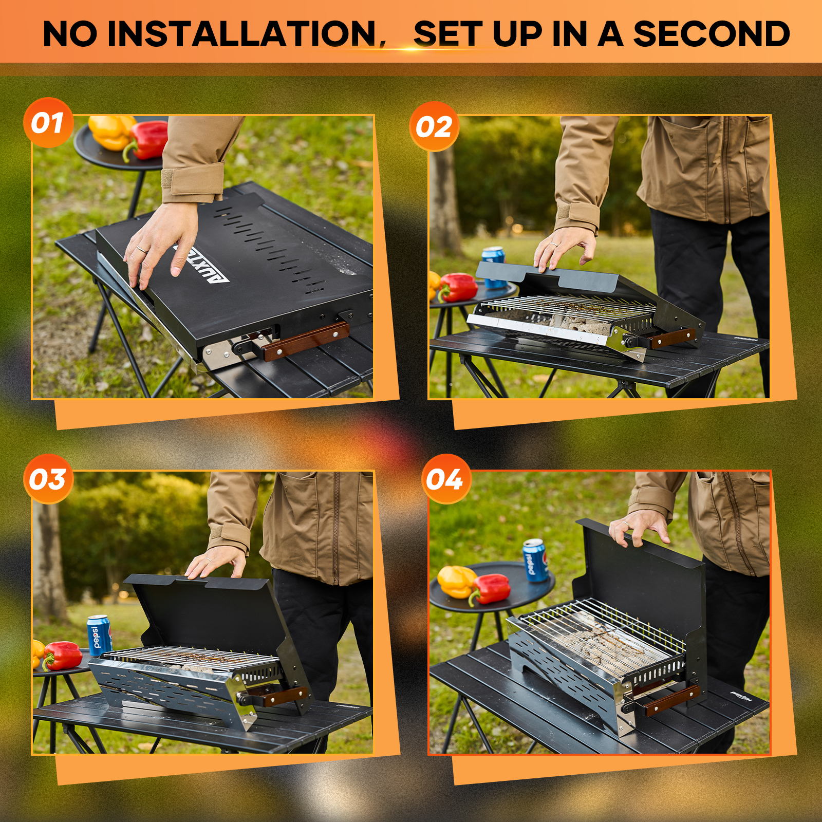 AUXTUR Folding Portable Charcoal Grill