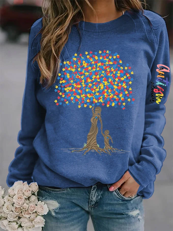 Women's Tree of Life Autism Awareness Printed Sweatshirt socialshop